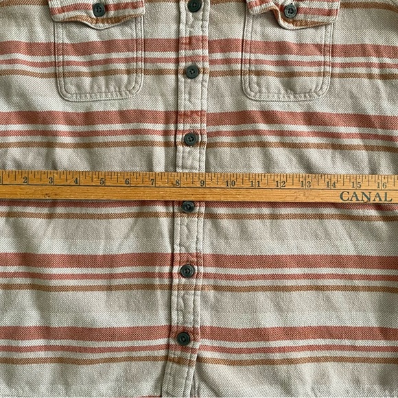 Patagonia Striped Shirt Jacket Top Sandstone & Rust Tones Organic Cotton Size 8 - Picture 9 of 15